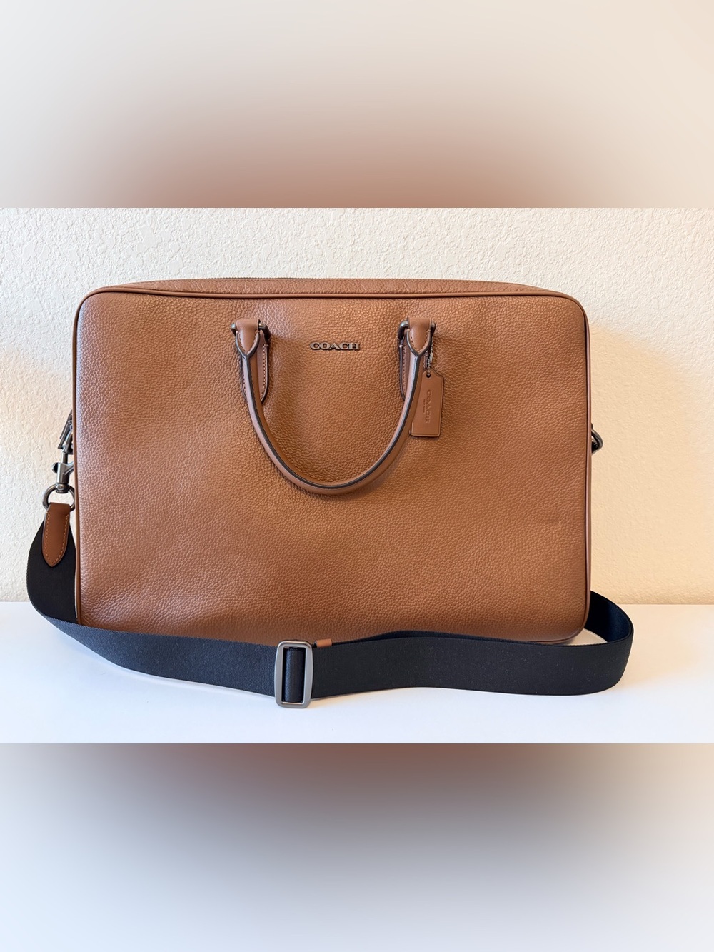Coach Men’s Brown Pebbled Leather Briefcase Laptop Bag CCF39